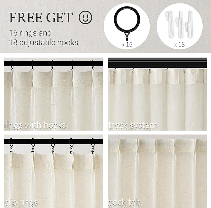 Topfinel Natural Pinch Pleated Linen Curtains 84 Inch Length 1 Panels - Image 2