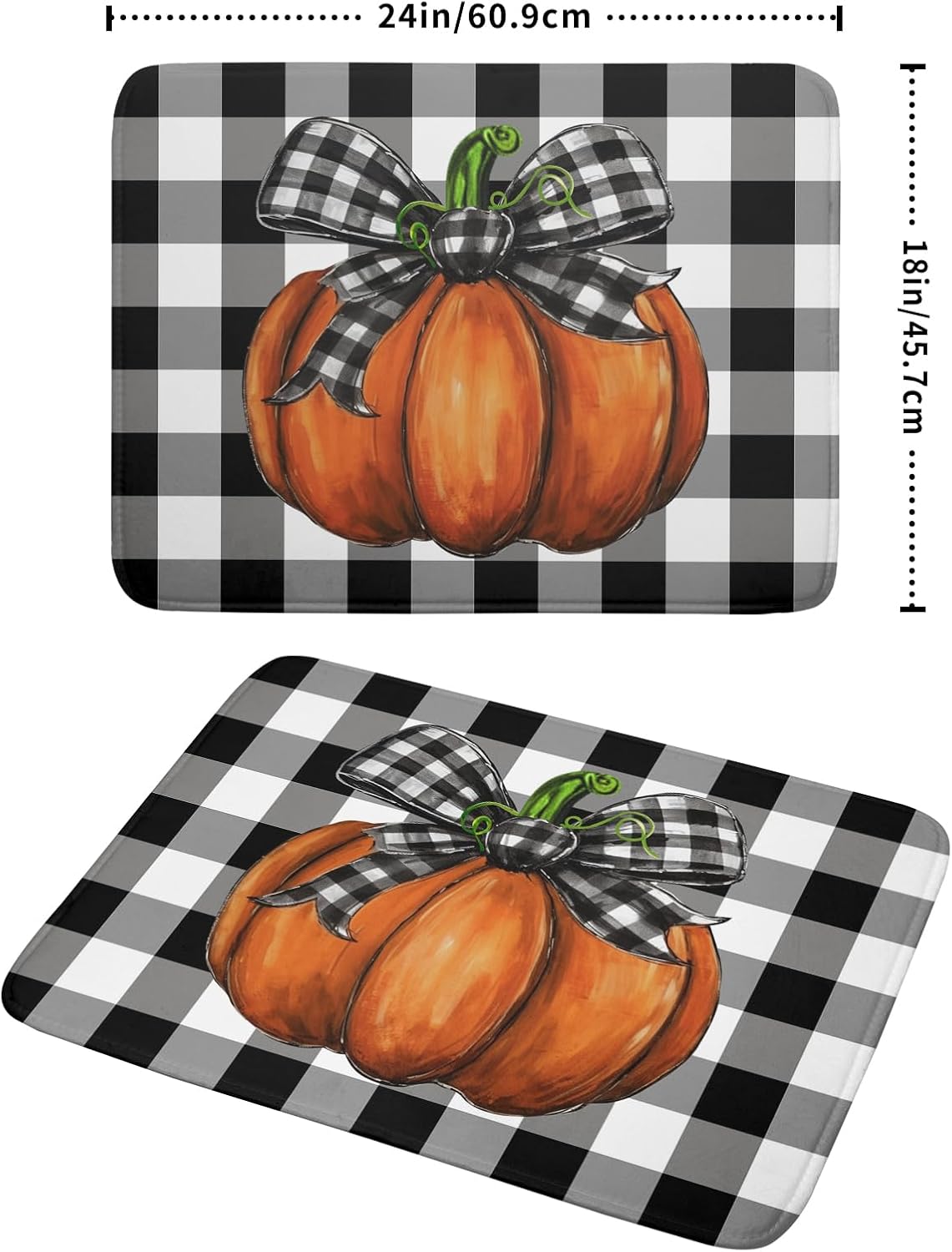 Fall Pumpkin Dish Drying Mat for Kitchen Counter Black White Buffalo Check Thanksgiving Super Absorbent Reversible Microfiber Kitchen Countertop Protector Dishes Pad Large 18x24 inch