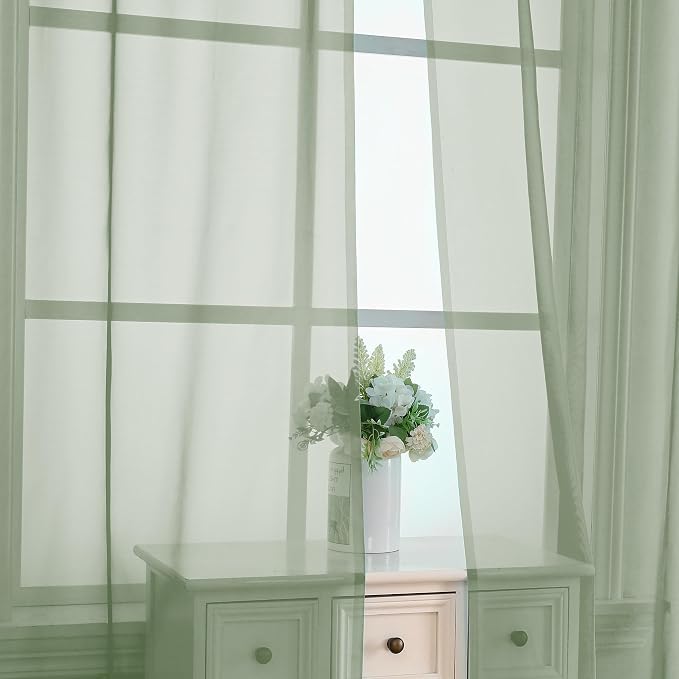 Sage Green Sheer Curtains 90 Inches Long 2 Panels - Image 2