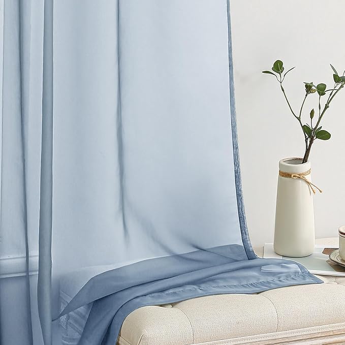 MIULEE Dusty Blue Sheer Curtains 84 Inches Long 2 Panels, 54 X 84 Inches | - Image 4
