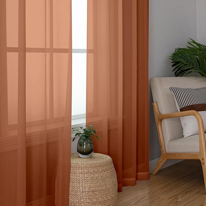 Chyhomenyc Burnt Orange Sheer Curtains 84 Inch Length 2 Panels | Light Filtering - Image 4