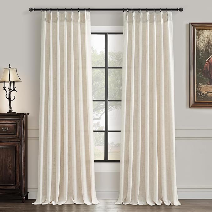 PleatedDrapes 86 Inch Curtains 2 Panels Set, Elegant Farmhouse Cream Beige by PleatedDrapes