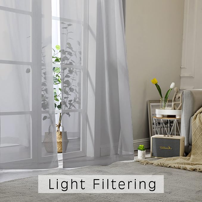 Sheer Curtains Living Room 54 inches Long, Rod Pocket Curtain Sheers Bedroom - Image 4