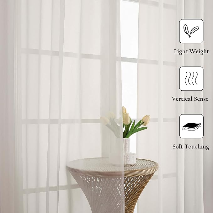 Ivory Sheer Curtains 90 Inches Long 2 Panels, Light Filtering Airy Voile - Image 3