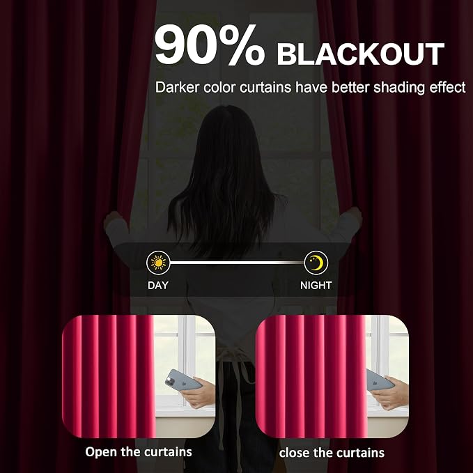 Pinch Pleated Hot Pink Blackout Curtains 72 Inches Long, Sound & Light Reducing - Image 3