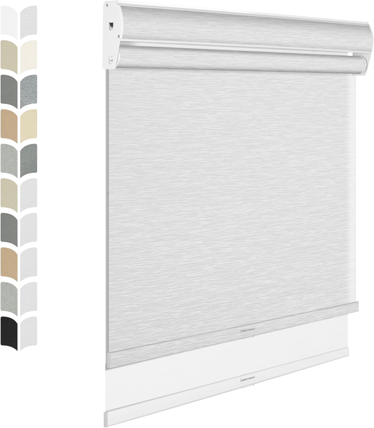BERISSA Cordless Dual Roller Shades with Cassette Valance, Double Window Shades - Blackout and Light Filtering, Day and Night for Home Office Door. Striped Jacquard White. 75 W x 86" H