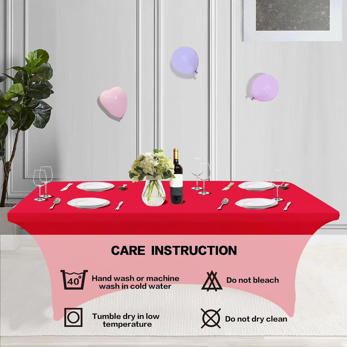 IVAPUPU 2 Pack 8FT Table Cloth for Rectangular Fitted Events Stretch Red Table Covers Washable Cover Spandex Tablecloth Protector for Party, Wedding, Cocktail, Banquet, Festival