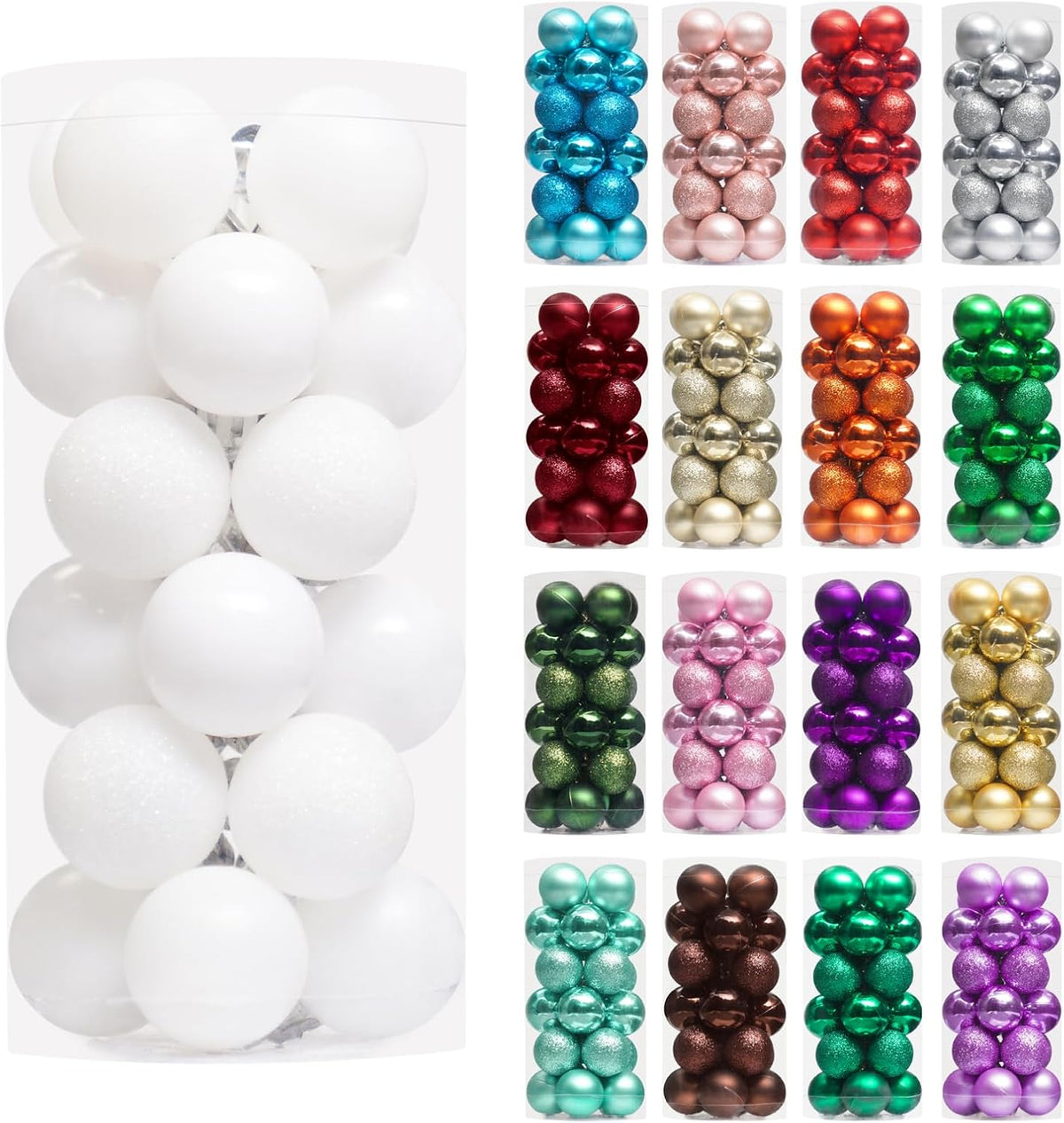 XmasExp 24ct Mini Christmas Ball Ornaments Shatterproof Christmas Ornaments Set Decorations for Xmas Tree Balls 30mm/1.18" (White)