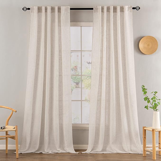 MIULEE Natural White Linen Curtains 52x102 Inch Length 2 Panels - Image 2