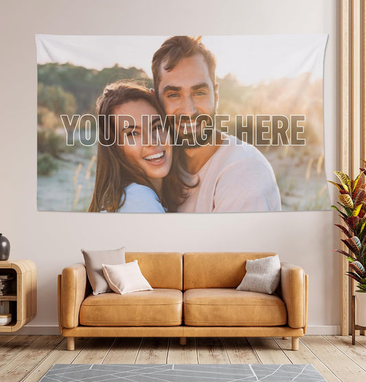Personalized Custom Tapestry - Ships Next Business Day, Made in USA - Upload Your Own Image for a Unique Wall Hanging Backdrop, Perfect for Home & Living Room Decor, Bedroom Wall Art (60x103)