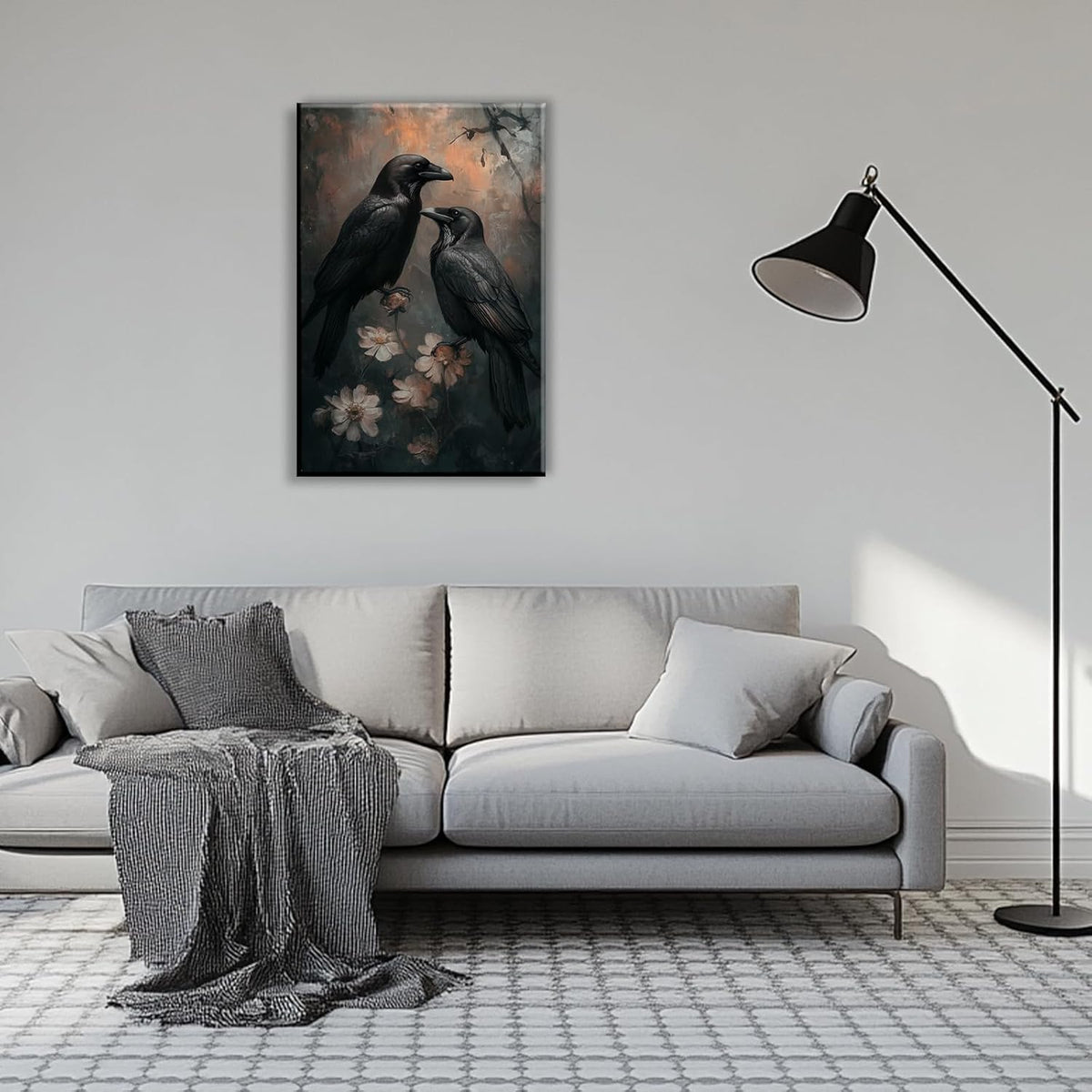 OAAPITI Birds Canvas Wall Art Black Couple Crow Picture Print Vintage Gothic Raven Artwork for Living Room Halloween Home Wall Decor(Artwork-7,16"x24")