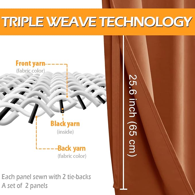 Fall Grommet Blackout Curtains for Bedroom 60 x 72 Inch Burnt Ochre | Thermal - Image 3