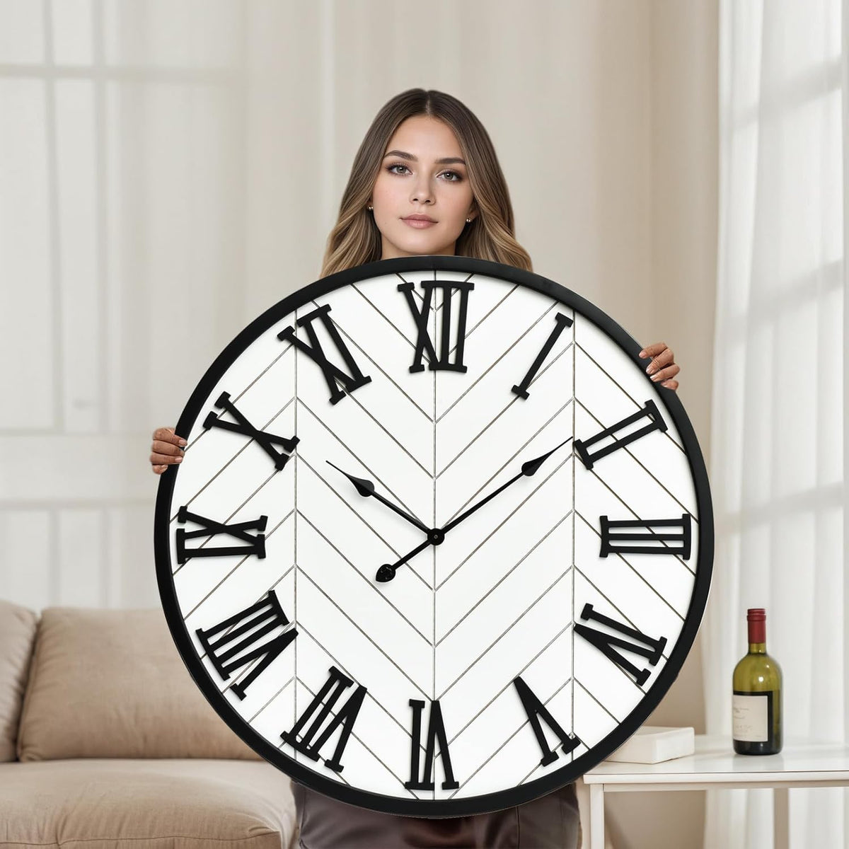 30 Inch Large Wall Clock Farmhouse Style - White Silent Non-Ticking Rustic Decor for Living Room, Kitchen, Bedroom