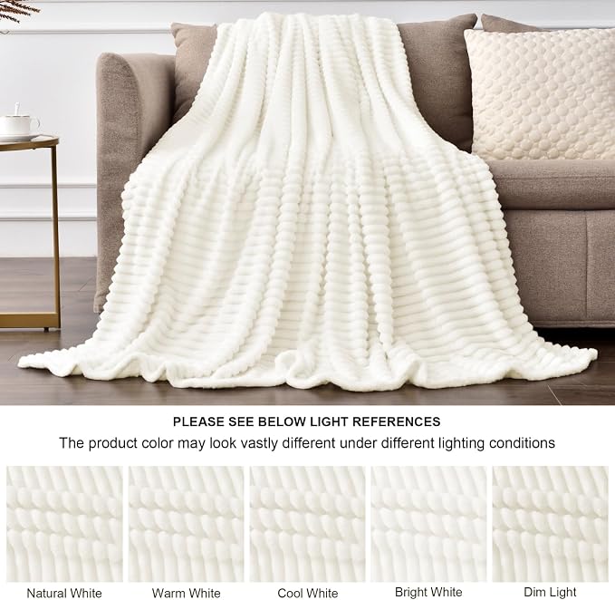 BEDELITE 3D Ribbed Jacquard Cream Fleece Twin Blanket - Image 6