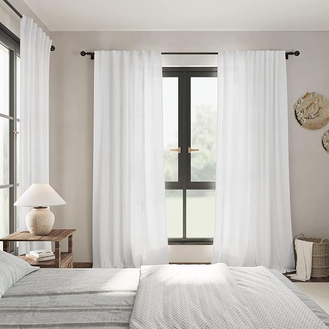 White Linen Curtains 109 Inches Long - Image 7