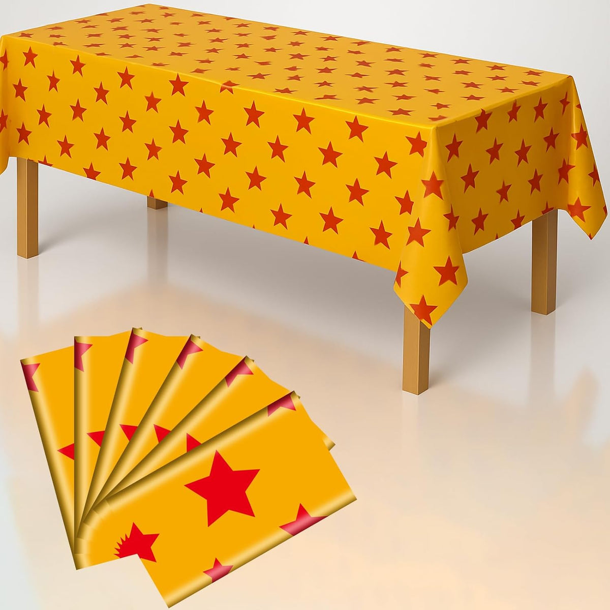 iCius Anime Theme Tablecloths 6-Pack Yellow and Red Stars Print 108"x54" - Disposable Table Covers for Cosplay Birthdays, Vedio Game Themed Party Decor Supplies