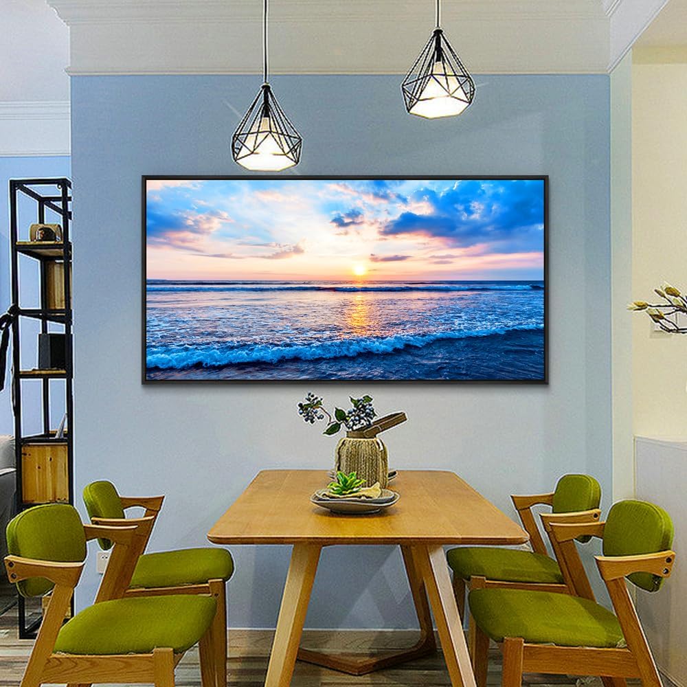 Wapluam Large Canvas Prints Wall Art For Living Room Office Wall Decor Blue Beach Sea Waves Landscape Wall Painting Bedroom Home Decorations Pictures Ready To Hang Wall Mural Black Framed Artwork