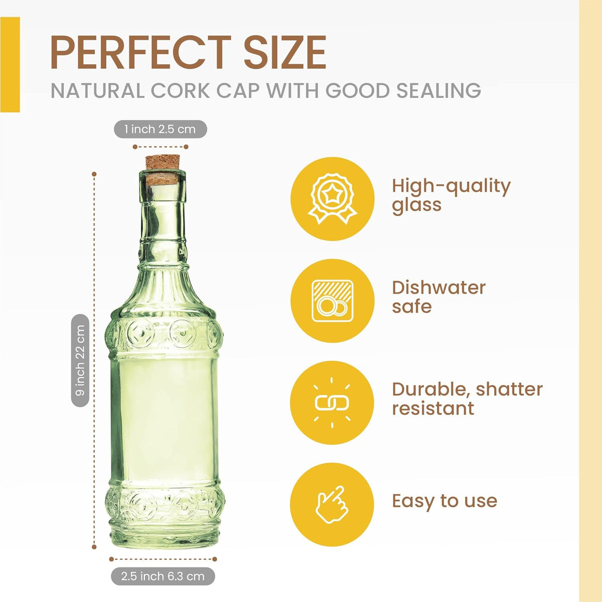 Assorted Green Glass Bottles with Corks, 6 Pack, 2.5in X 9in, 16oz