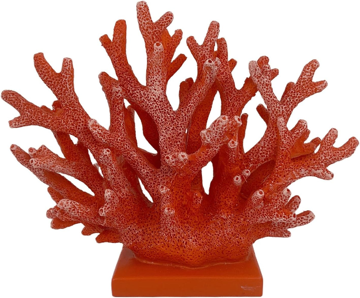5.8" H Red Orange Coral Decor - Resin Coral Statue, Nautical Decor for Home, Bedroom, Bathroom, Living Room, Ocean Themed Cabinet Shelf Tabletop Decoration
