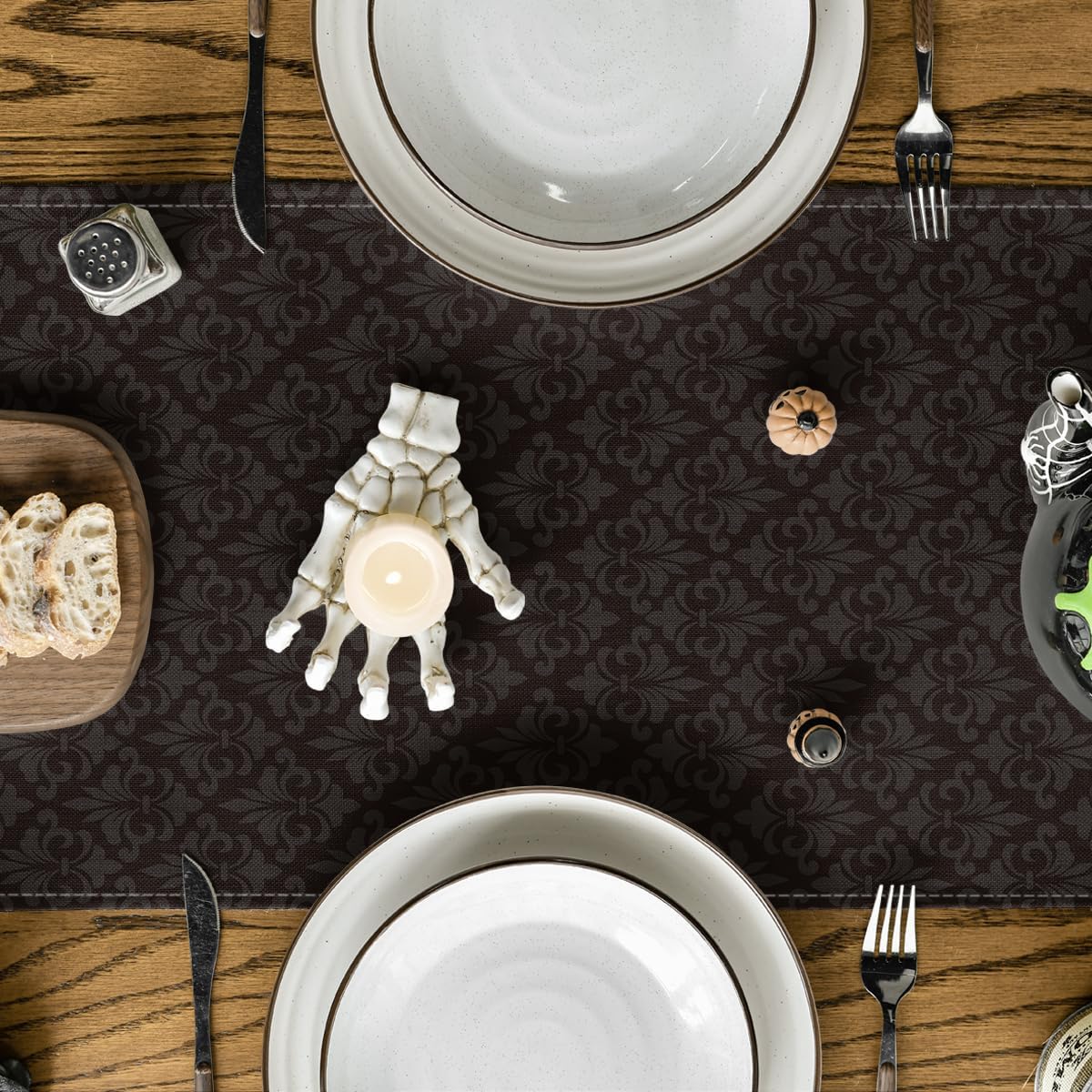 Artoid Mode Black Cat Pumpkins Boo Halloween Table Runner, Trick Or Treat Seasonal Kitchen Dining Table Decoration for Home Party Decor 13x108 Inch