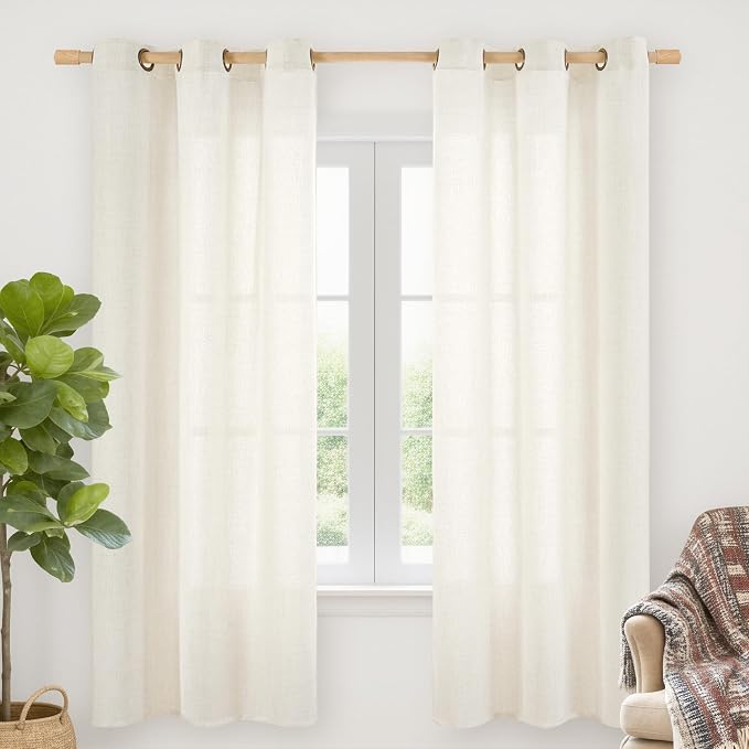 YoungsTex Ivory Linen Semi Sheer Curtains 42 x 72 Inch Length 2 Panels | Light by YoungsTex