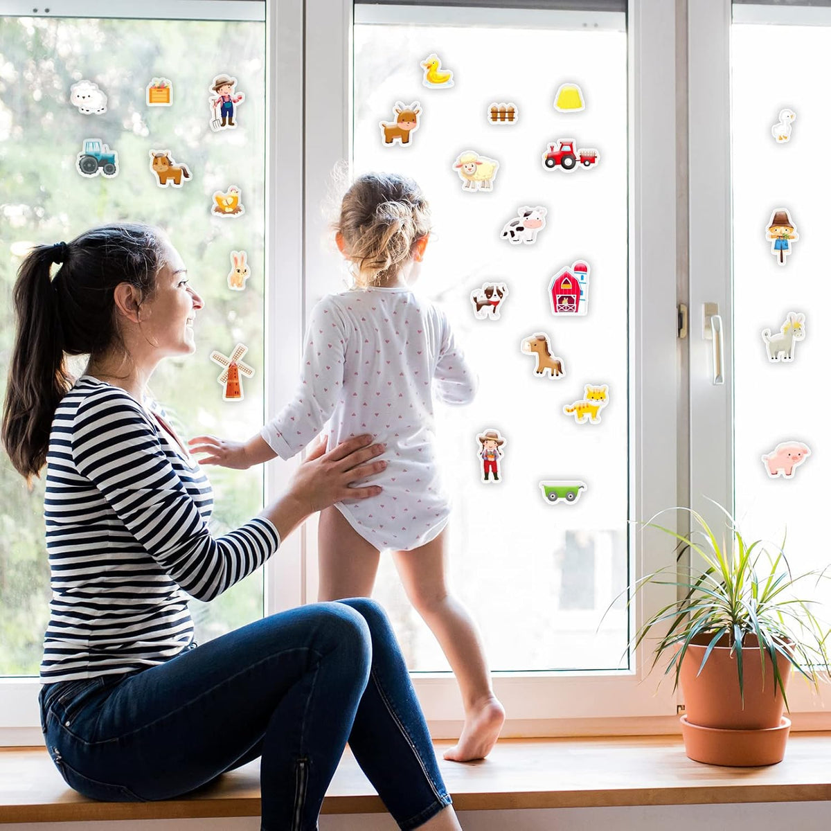 Farm Animals Window Cling Window Thick Gel Clings Decals Stickers for Kids Toddlers and Adults Home Airplane Classroom Nursery Farm Party Supplies Decorations Removable and Reusable 23 PCS