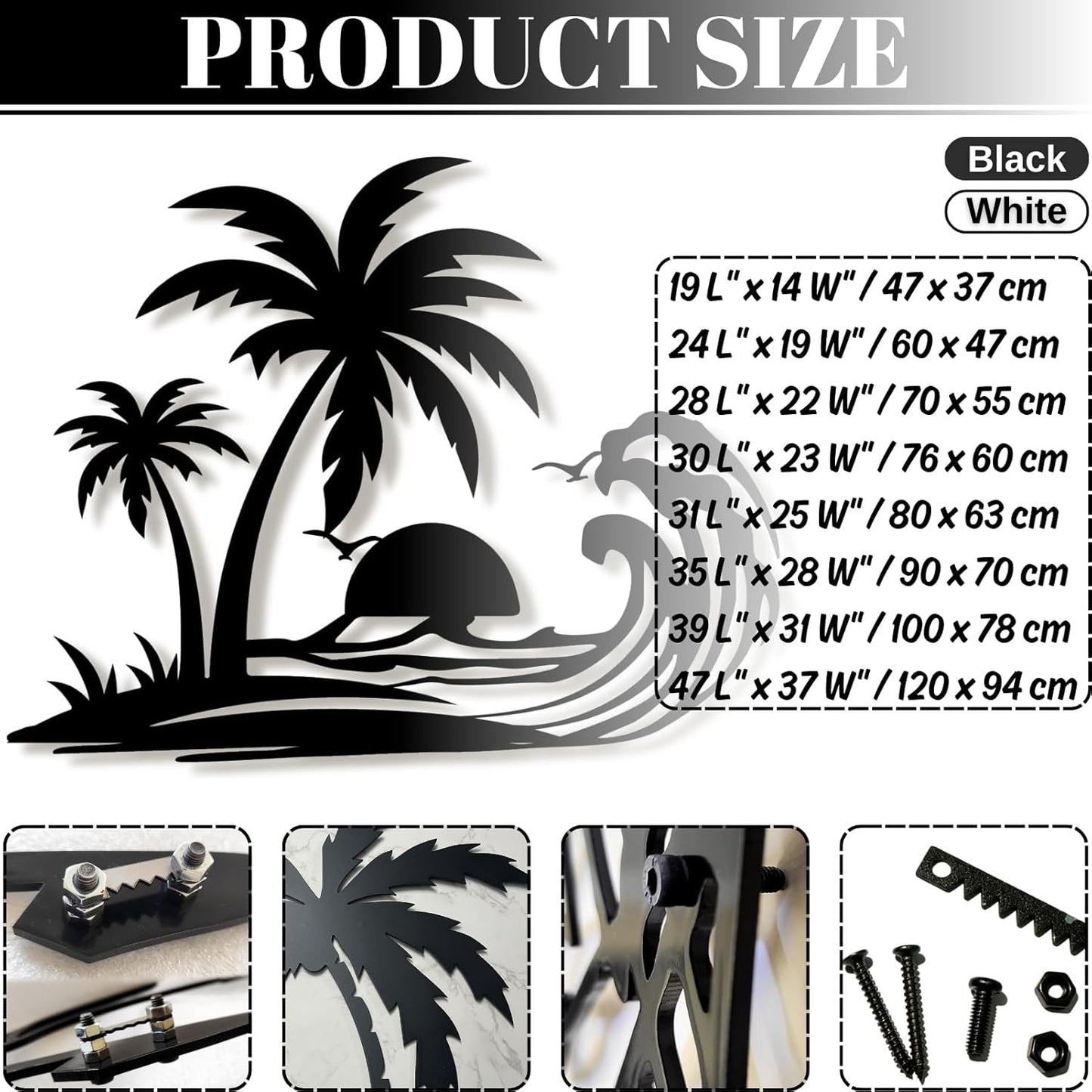 Palm Tree Metal Wall Decor,Palm Tree Metal Wall Art,Metal Palm Tree,Metal Palm Tree Wall Decor,Tropical Metal Wall Art,Beach Wall Decort,Metal Wall Decor (style 1,white,30 L" x 23 W" / 76 x 60 cm)