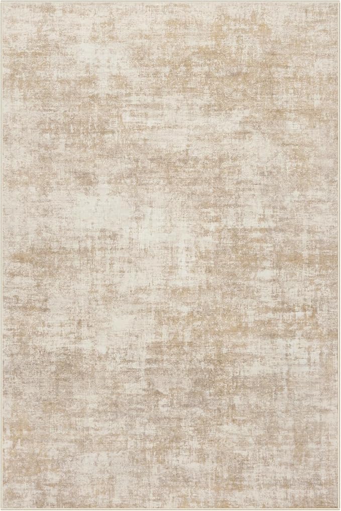 4x6 Area Rugs for Living Room: Washable Abstract Beige Badroom Carpet | - Image 3