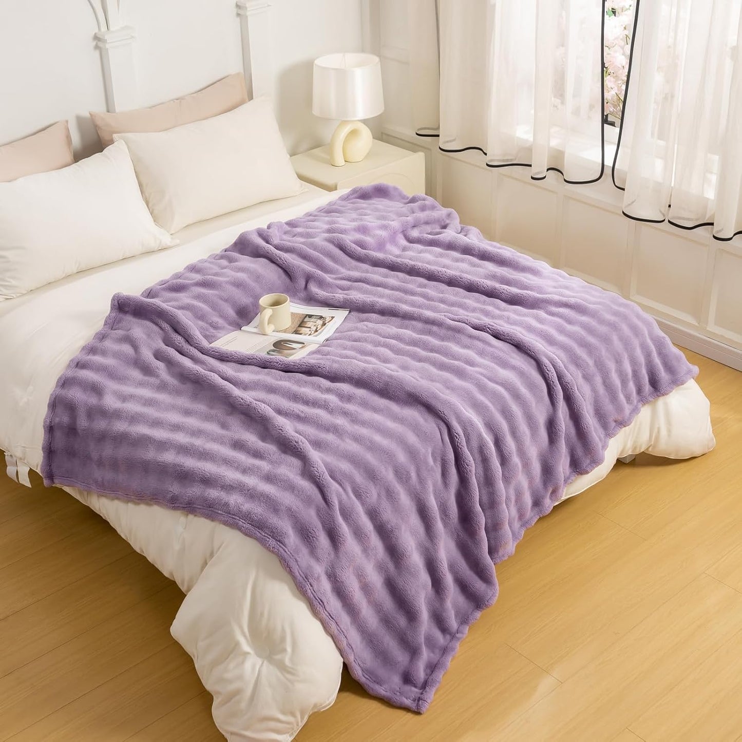 YUSOKI Luxury 3D Bubble Throw Blanket 3.1lb,All Ages,Home Decoration, (Lilac Purple,60 * 80inches)