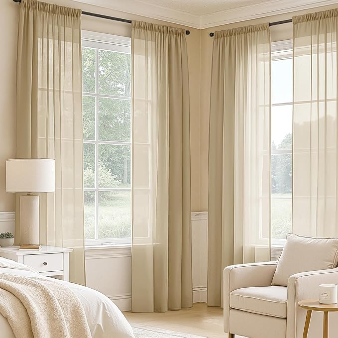 MIULEE Beige Sheer Curtains 84 Inches Long 4 Panels 42 x 84 Inches | Light - Image 2