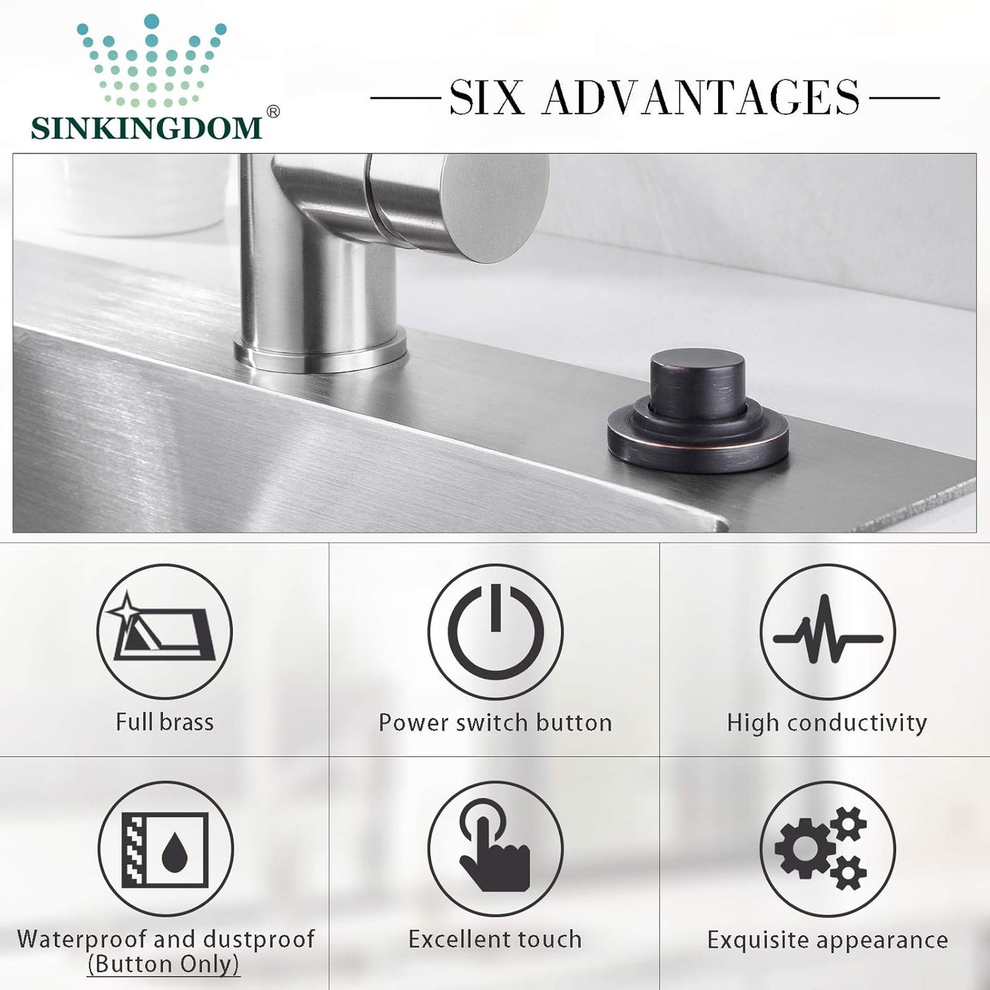 SinkTop Air Switch Kit (Long Full Brass Button) for Disposal, Dual Outlet, (Oil Rubbed Bronze)