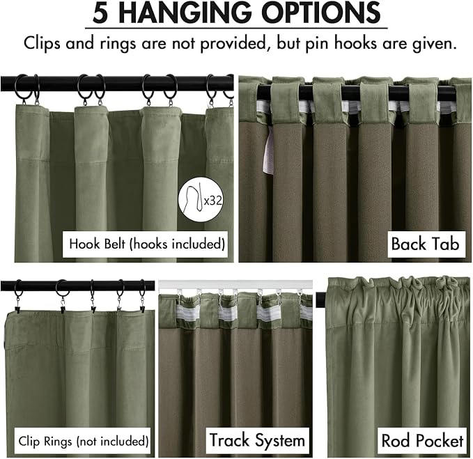 MIULEE Velvet Curtains 50W x 84L 2 Panels Sage Green Blackout Curtains | Luxury - Image 2