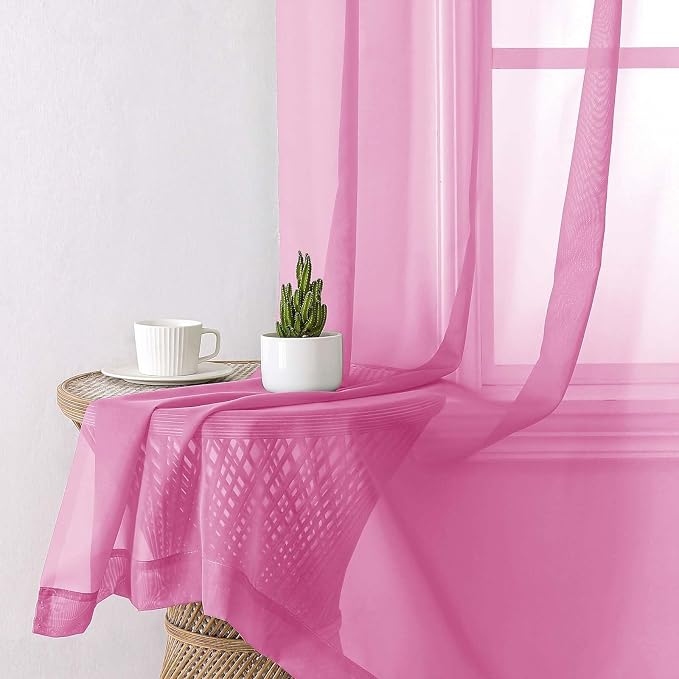 Hot Pink Sheer Curtains 96 Inches Long 2 Panels, Rod Pockets Solid Voile Living - Image 6