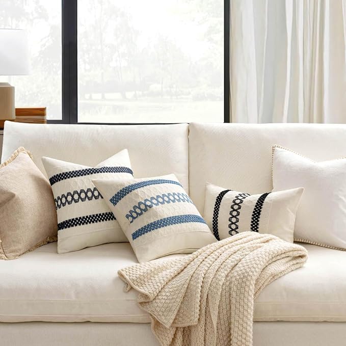 MIULEE Set of 2 Coastal Blue Boho Decorative Pillow Covers 20x20 Inch | - Image 2