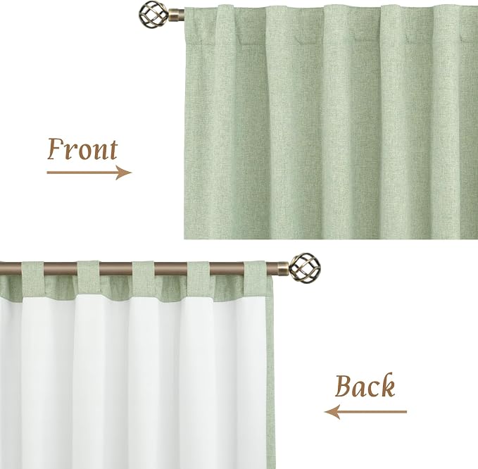 100% Blackout Linen Curtains for Cafe 40 Inch Length 2 Panels | Light Green - Image 8