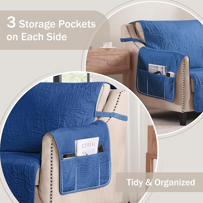 Blue Loveseat Covers for 2 Cushion Couch, Water-Repellent Covers for Love Seat - Image 4