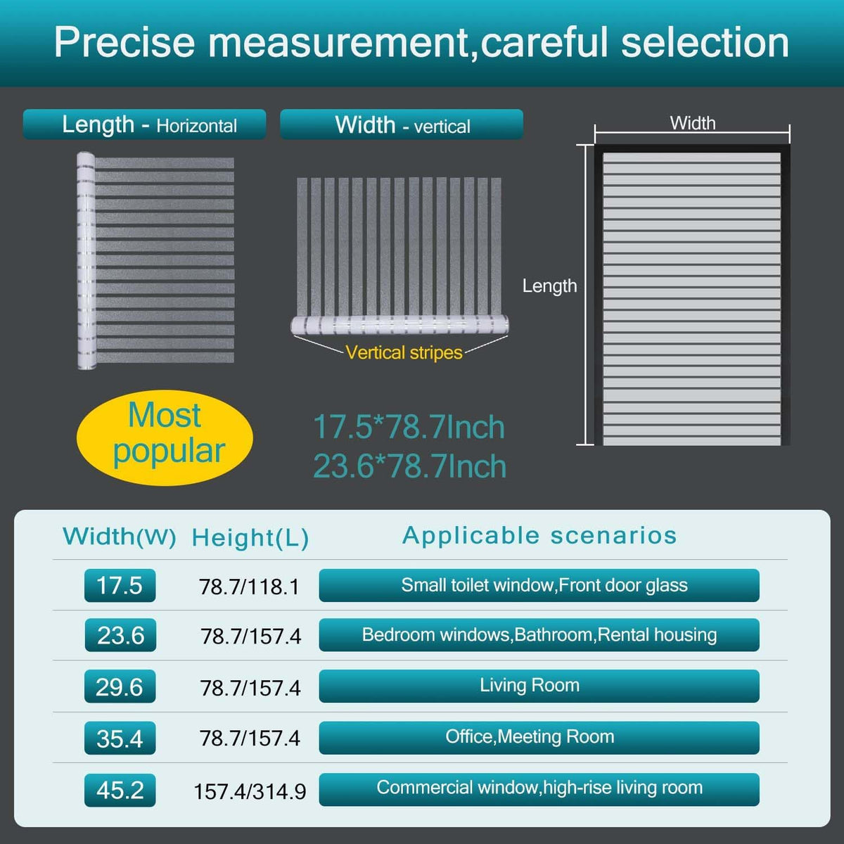 Window Privacy Film with Installation Tools, Stripe Window Film, Static Cling, Anti UV, Heat Control, Ideal for Home Shower Office Glass Door (Stripes Pattern, 29.6X78.7Inch)