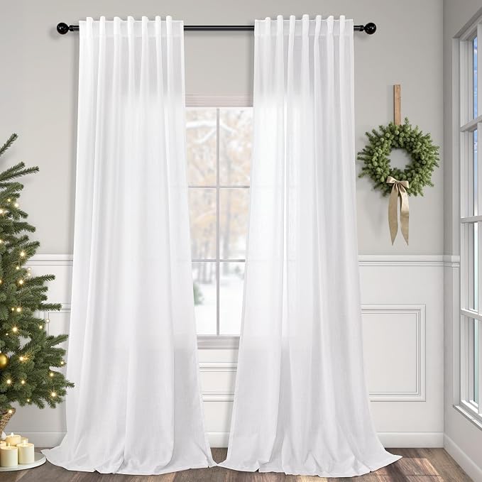 Linen White Curtains 98 Inches Long by Pitalk