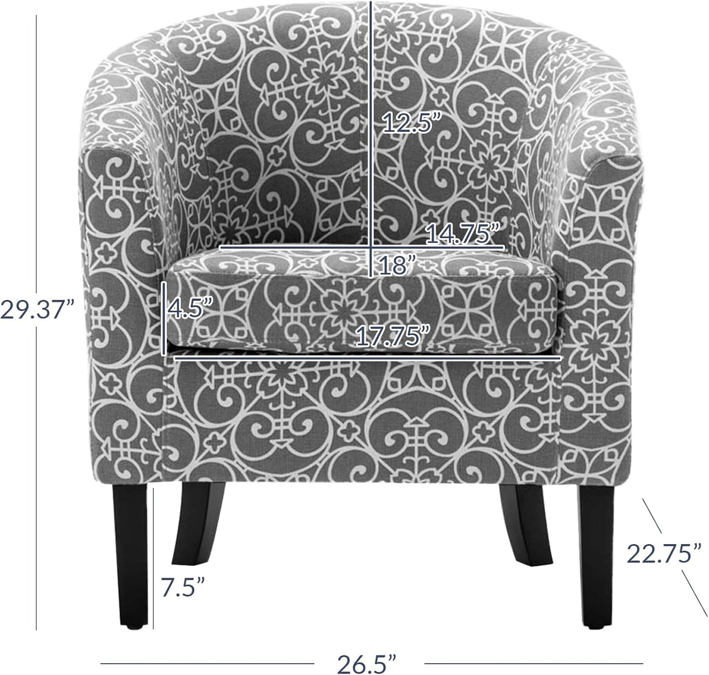 BELLEZE Accent Barrel Chair, Linen Round Chair Club Tub Sofa Corner Chair with Flared Legs and Cozy Soft Padding for Living Room Bedroom Waiting Room - White & Gray