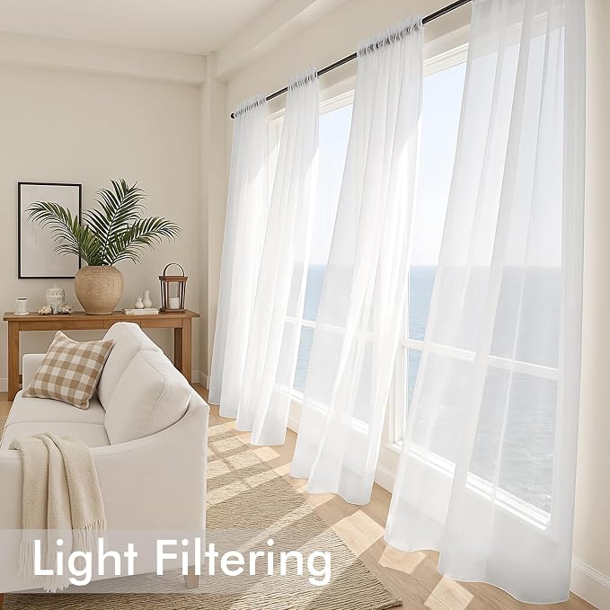MIULEE White Sheer Curtains 95 Inches Long 4 Panels 42 x 95 Inches | Light - Image 4