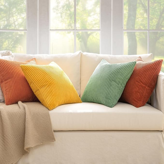 MIULEE Fall Decorative Throw Pillow Covers Yellow Rust Green 24x24 | Set of 4 - Image 5