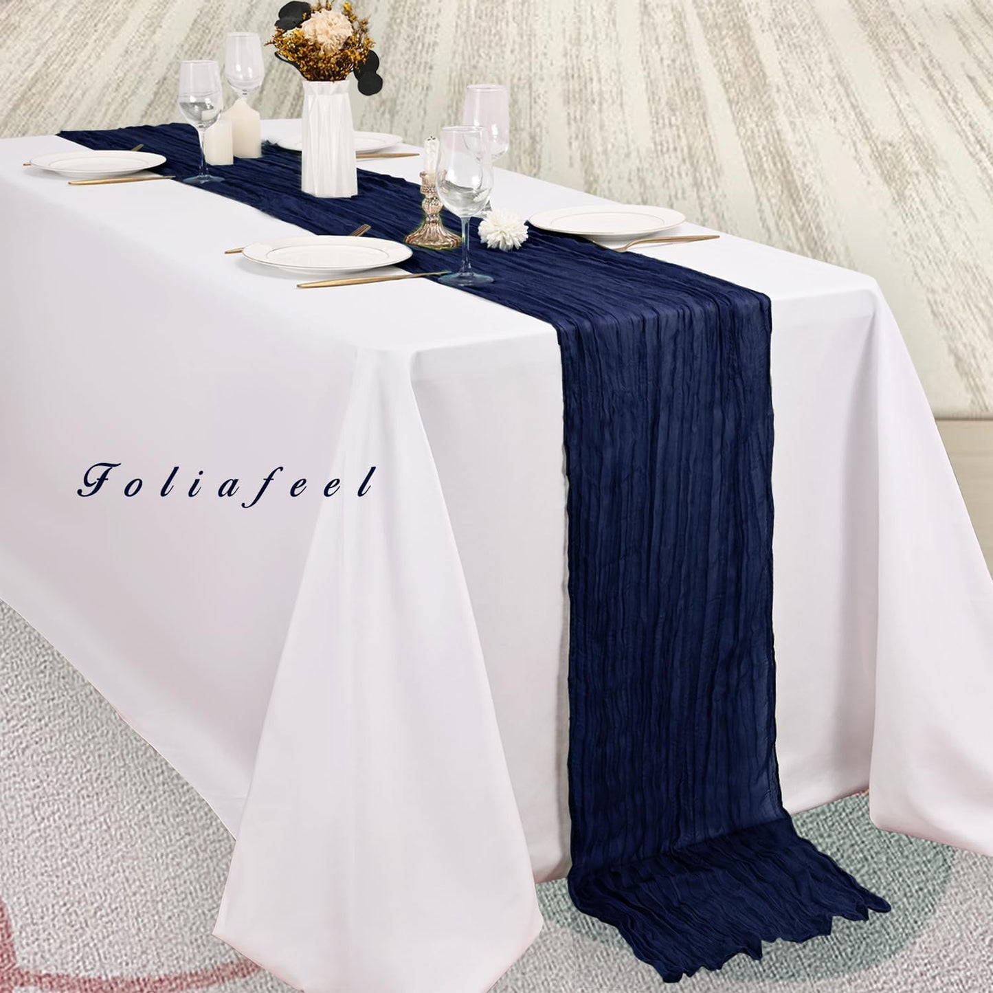 12 Pack Navy Blue Cheesecloth Table Runner 10FT Boho Fabric Rustic Cheese Cloth Table Runner for Wedding Bridal Shower Baby Shower Gauze Sheer Birthday Party Table Decorations 20 x 120 Inch Long