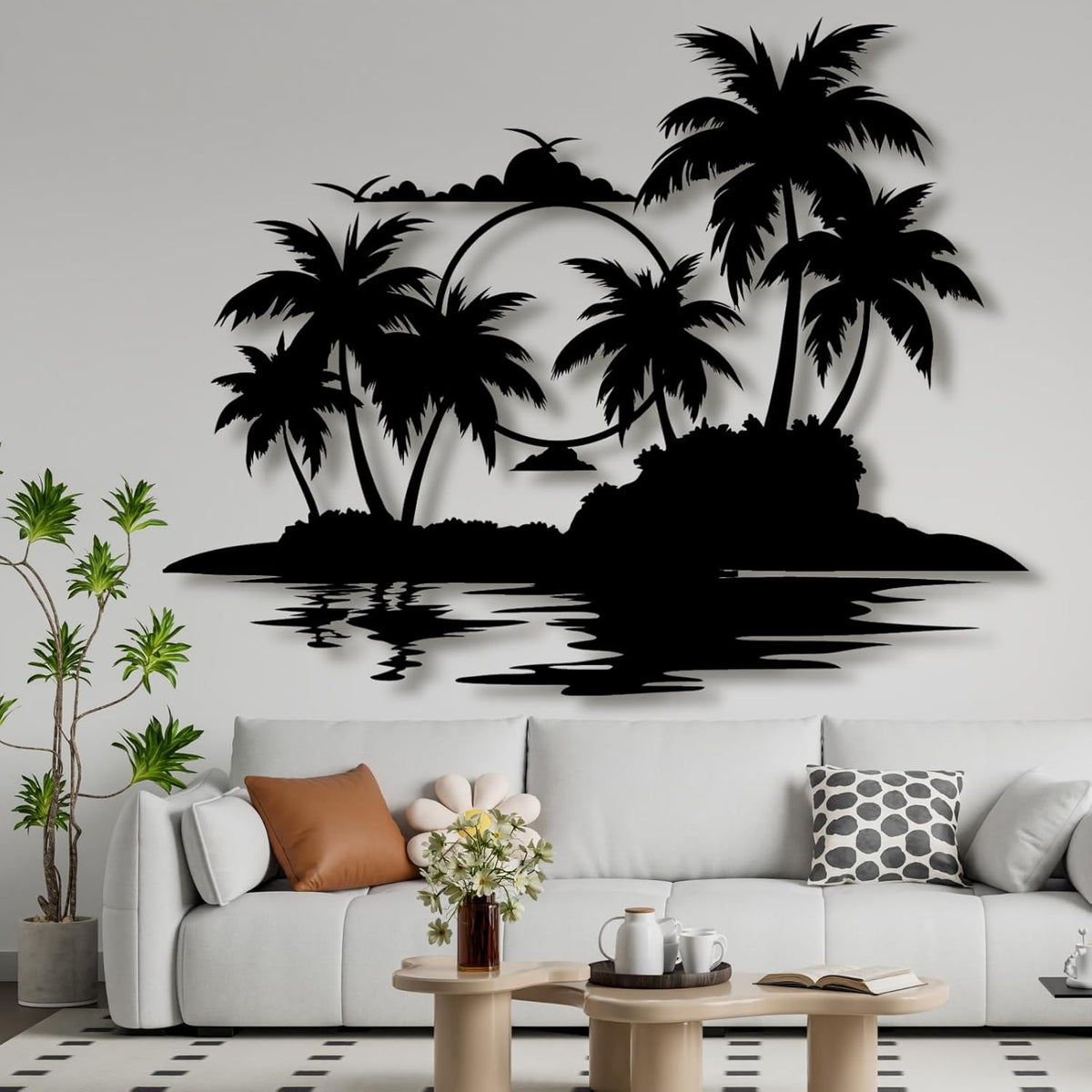 Palm Tree Metal Wall Decor,Palm Tree Metal Wall Art,Metal Palm Tree,Metal Palm Tree Wall Decor,Tropical Metal Wall Art,Beach Wall Decort,Metal Wall Decor (style 2,black,39 L" x 31 W" / 100 x 78 cm)