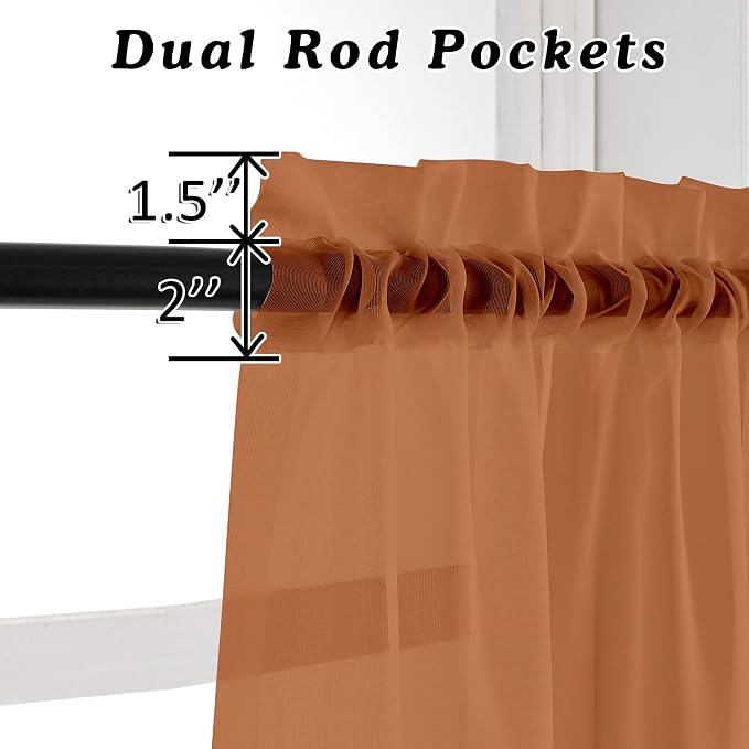 Orange Sheer Curtains 63 inch Length 2 Panels - Image 3