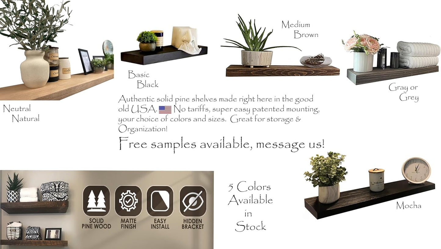 Joel's Antiques - 18 Inch Wooden Floating Shelves for Wall - 18x8x2 in - Made of Natural Wood - Short Heavy Duty Rustic Wall Shelves for Bedroom - Perfect for Living Room, Kitchen - Grey