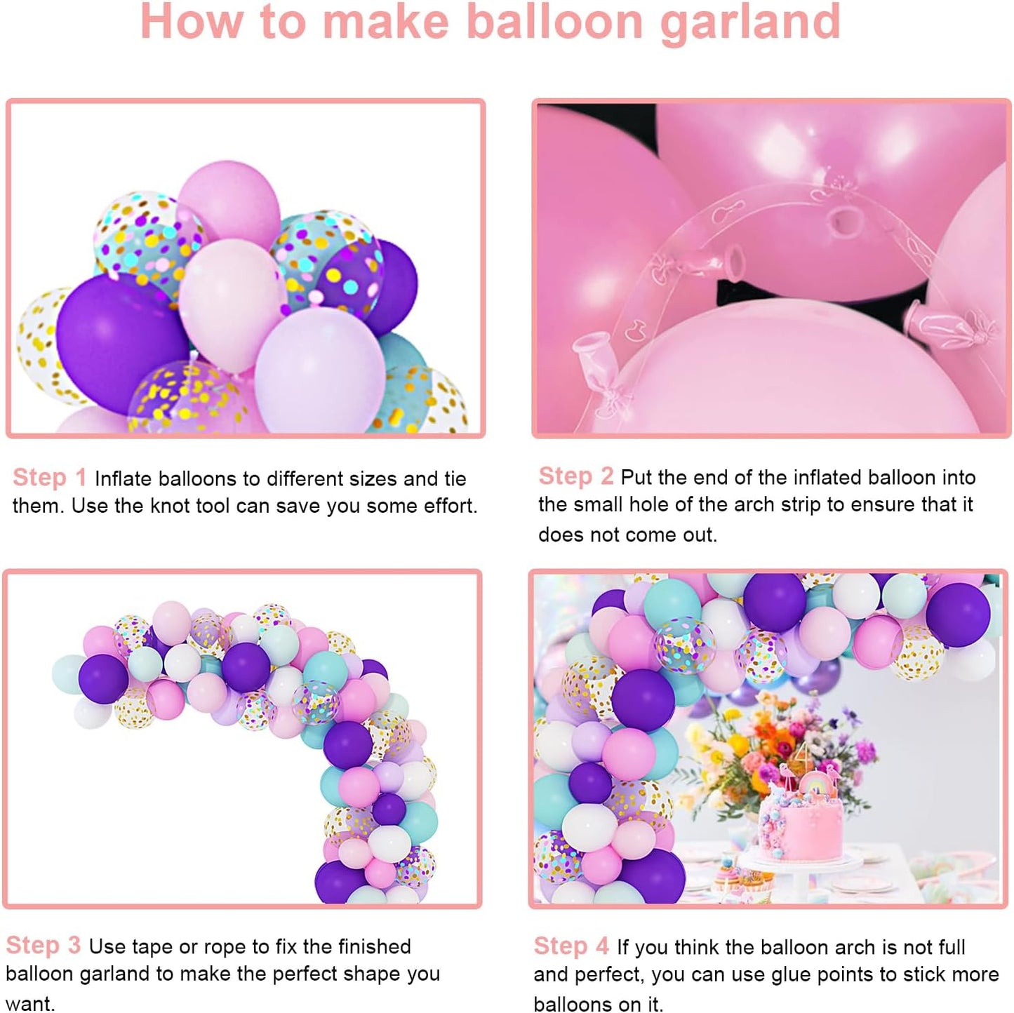 Amandir 134pcs Unicorn Balloons Arch Garland Kit, Unicorn Birthday Party Decorations for Girls Confetti Light Purple Aqua Blue Pink Balloons Set Wedding Baby Shower Party Supplies