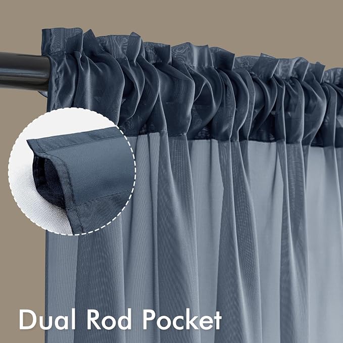 MIULEE Navy Blue Sheer Curtains 90 Inches Long 4 Panels 54 x 90 Inches | Light - Image 3