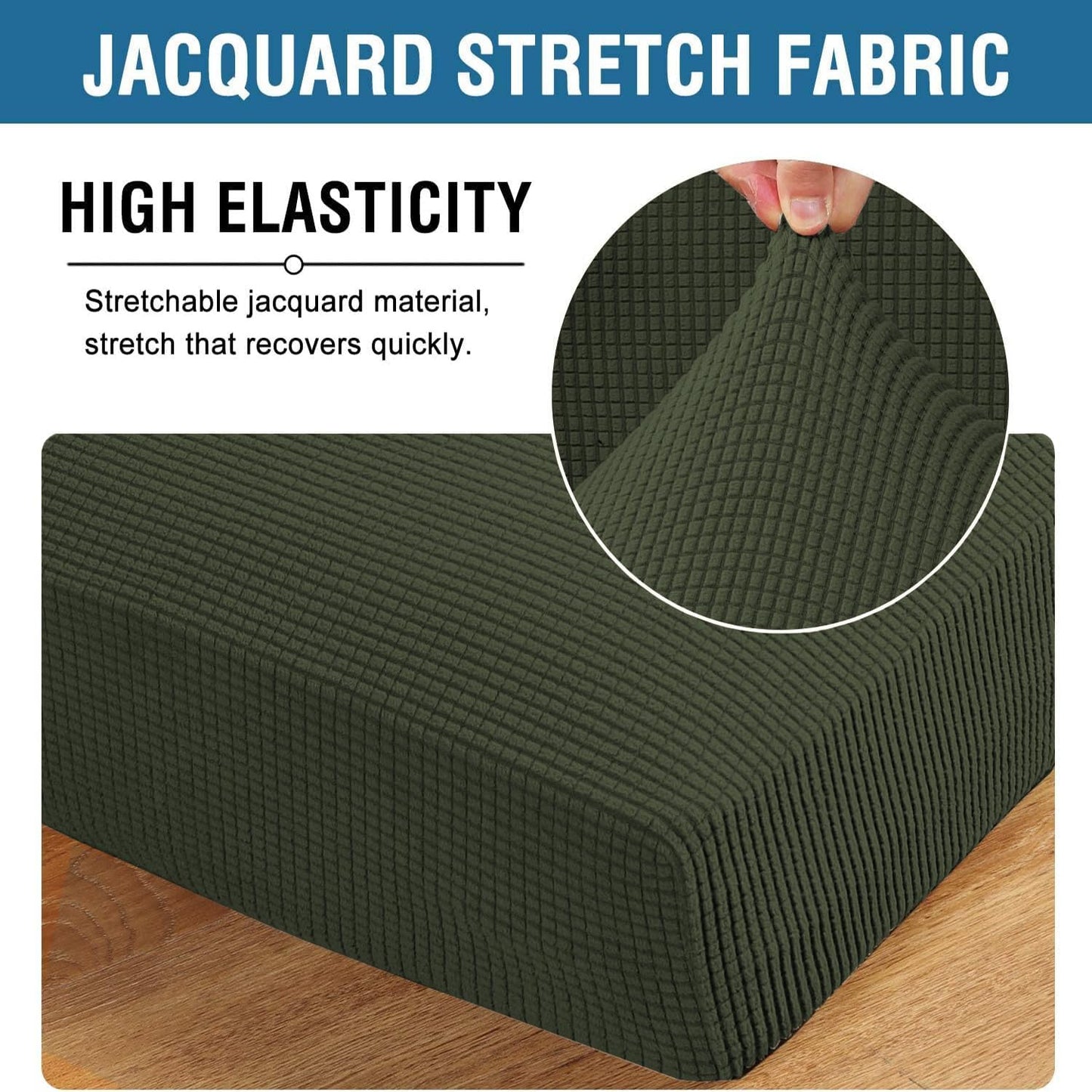 H.VERSAILTEX Super Stretch Individual Chaise Cover Sectional Couch Covers for L Shaped Sofa Both Left/Right Featuring Thick Jacquard Textured Twill Fabric (1 Piece Chaise Cover, Olive)