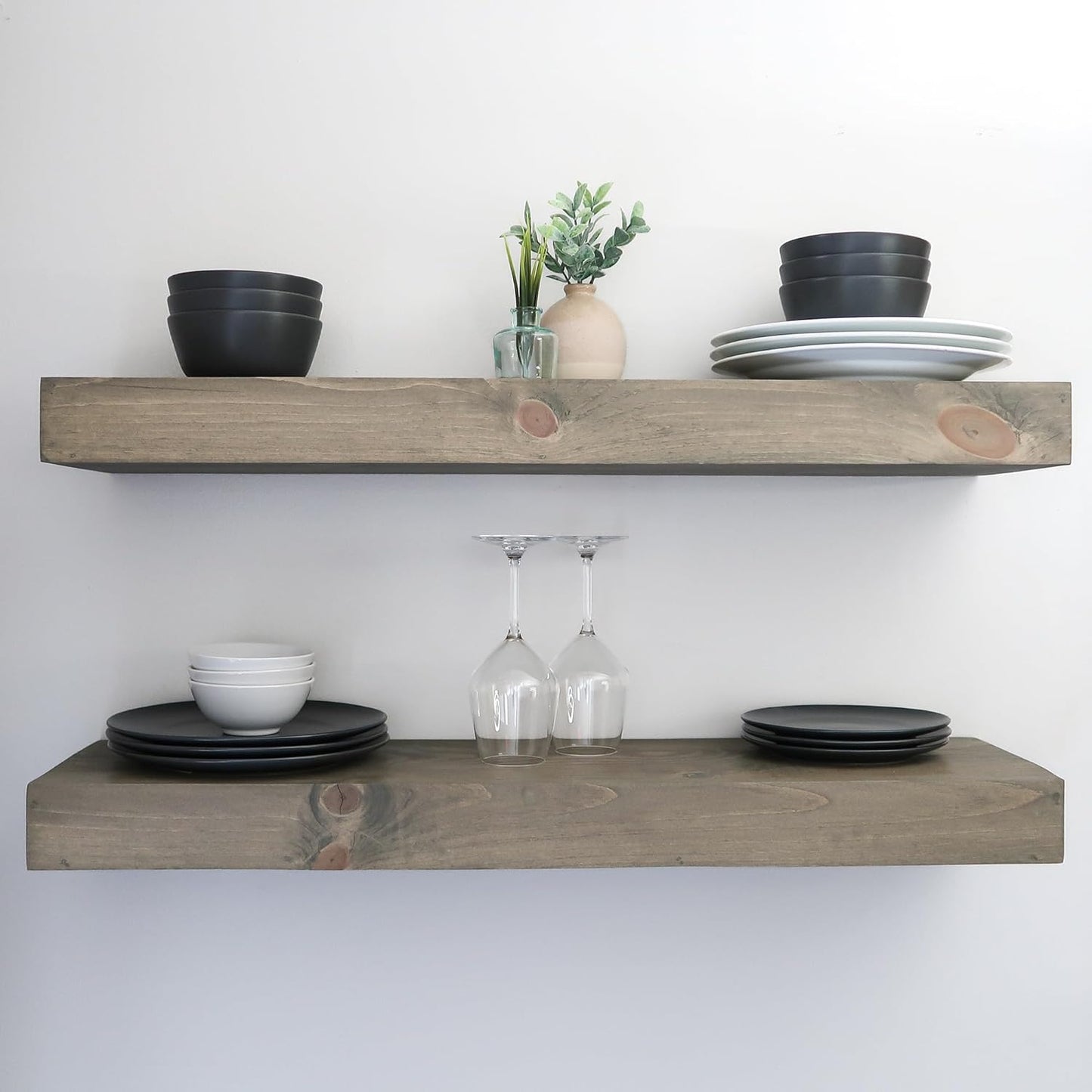 Modern Floating Shelves 3 Inches Thick for Wall, Wide Shelves for Kitchen, Living Room, Bedroom, and Bathroom, Natural Pine Wood, Rustic Wooden Shelf, (Set of 2) (Aged Barrel, 36Lx3Hx8D)