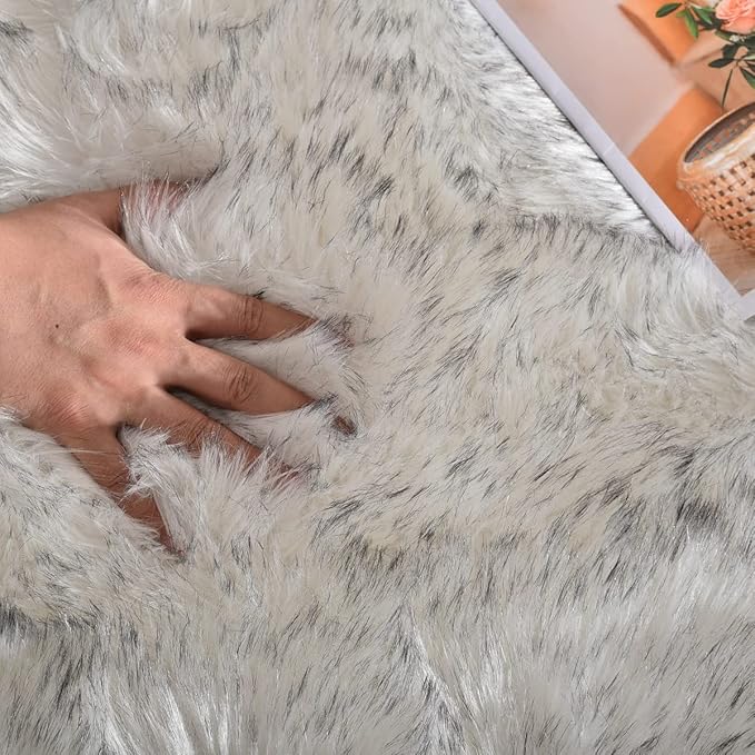 ORINOVA White and Grey 4X6 Faux Sheepskin Shag Fur Runner Rugs - Image 4